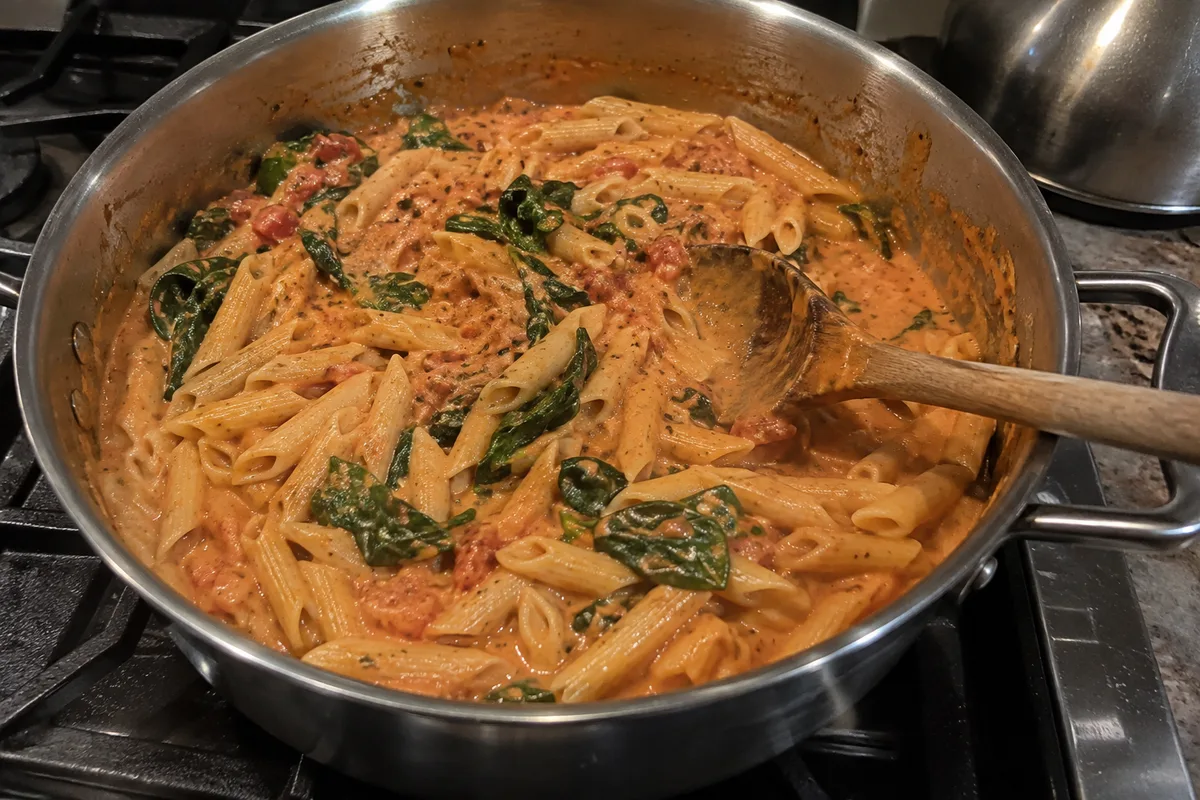 Illustrative image of creamy tomato & spinach pasta